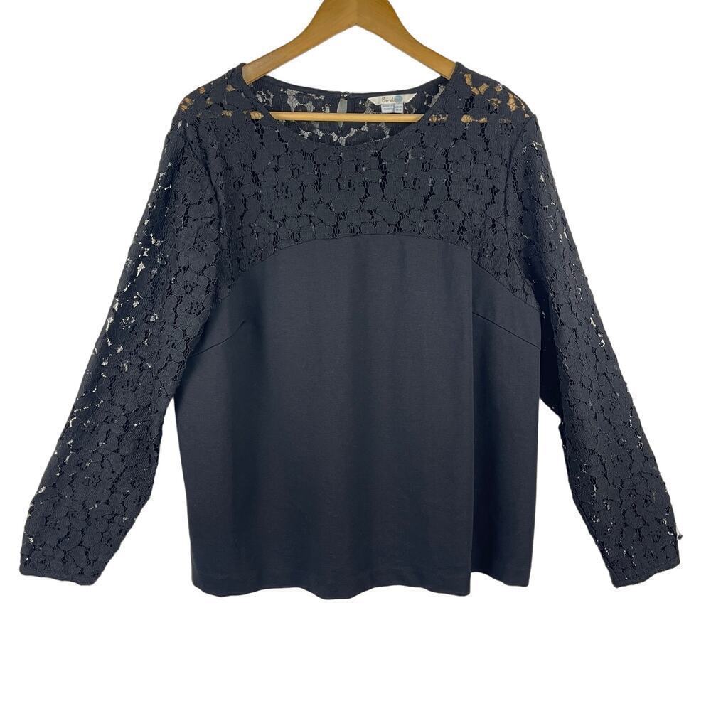 Boden Black Lace Long Sleeve Top
